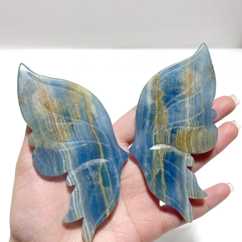 4 Pairs Blue Onyx Butterfly Carving Wing With Stand - Image 6