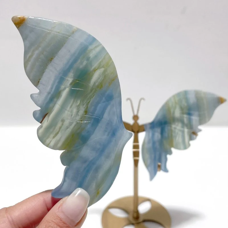 4 Pairs Blue Onyx Butterfly Carving Wing With Stand - Image 7