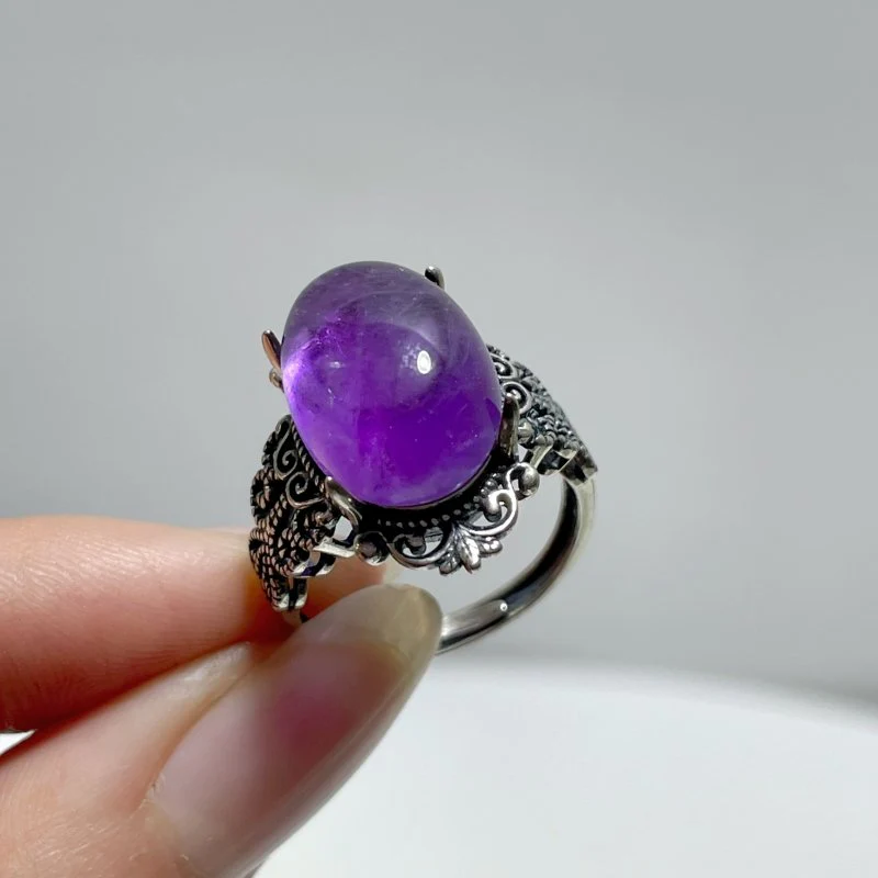 #F3 Silver Rings Wholesale Kunzite Labradorite Gold Sheen Obsidian Malachite Amethyst Tiger Eye Moss Agate - Image 7
