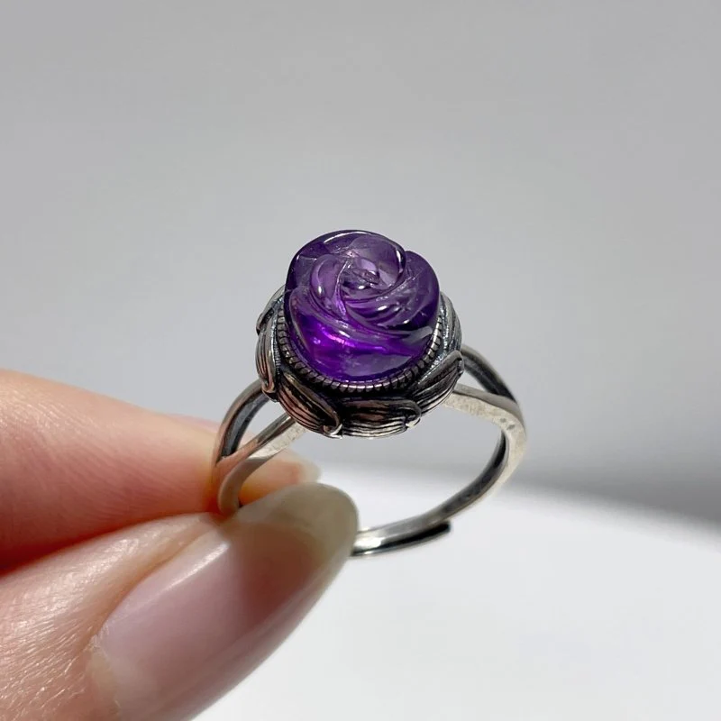 #F3 Silver Rings Wholesale Sunstone Malachite Citrine Yellow Jade Amethyst Lavender Quartz Moonstone Rhodochrosite - Image 4
