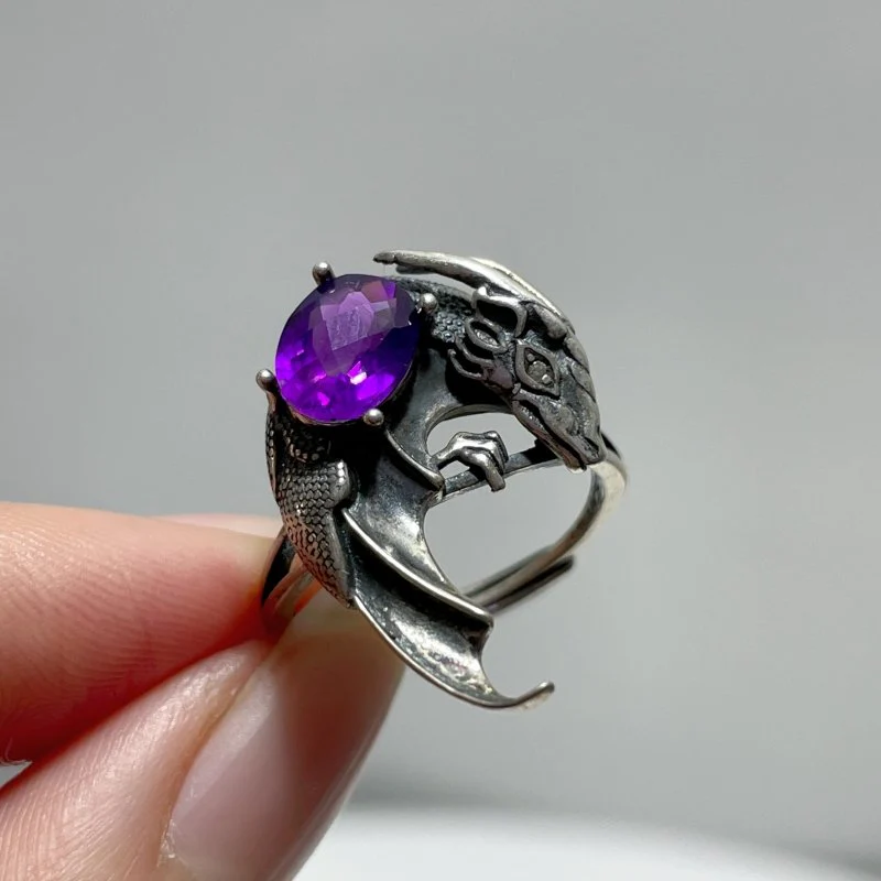 #F4 Silver Rings Dragon Shape Wholesale Sunstone Garnet Amethyst Tourmaline Citrine - Image 3