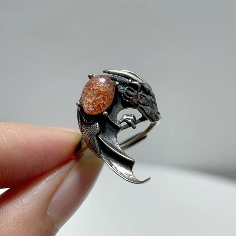 #F4 Silver Rings Dragon Shape Wholesale Sunstone Garnet Amethyst Tourmaline Citrine - Image 4