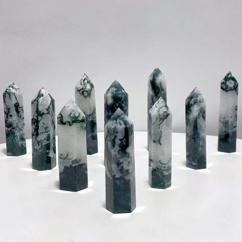 Fat Moss Agate Points Tower Wholesale