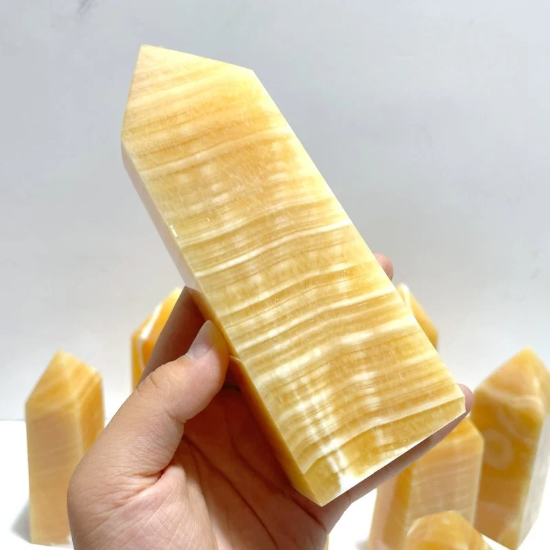 10 Pieces Fat Yellow Calcite Stripe Tower - Image 2