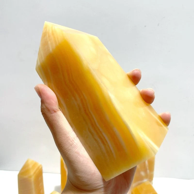 10 Pieces Fat Yellow Calcite Stripe Tower - Image 4