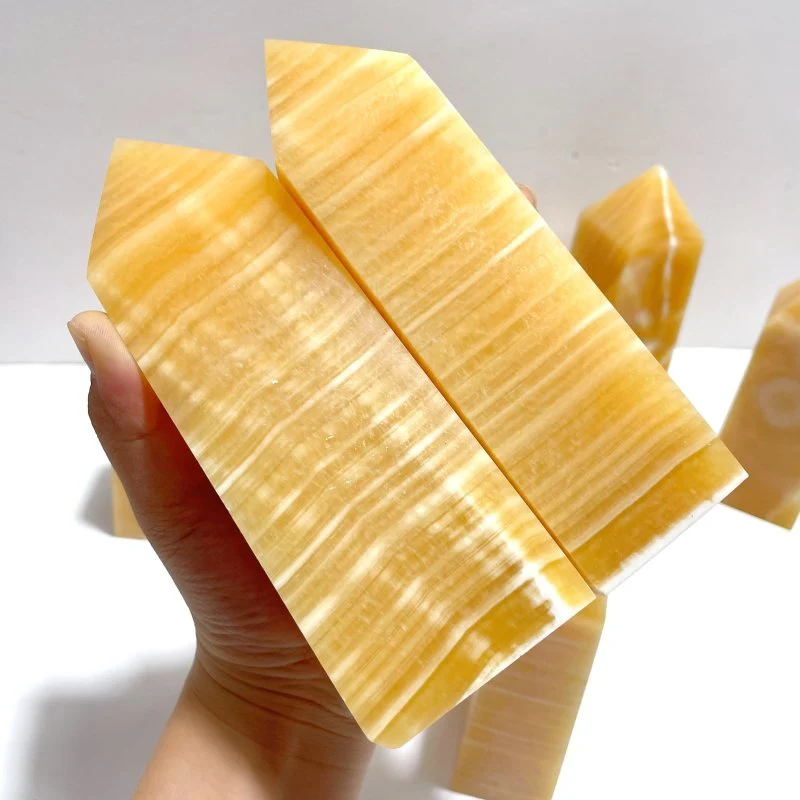 10 Pieces Fat Yellow Calcite Stripe Tower - Image 5