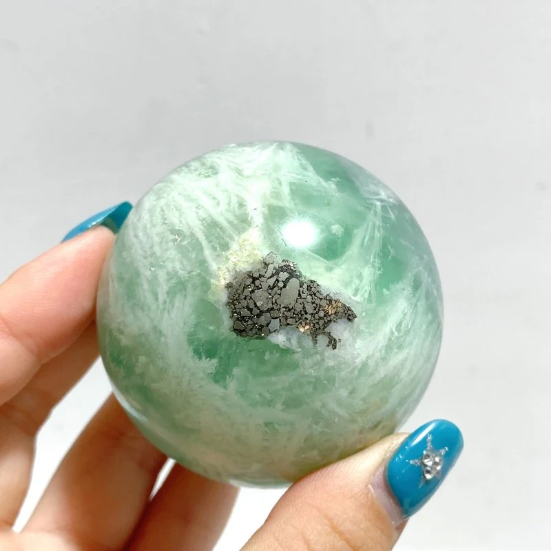 12 Pieces Feather Fluorite Mixed Pyrite Sphere Balls