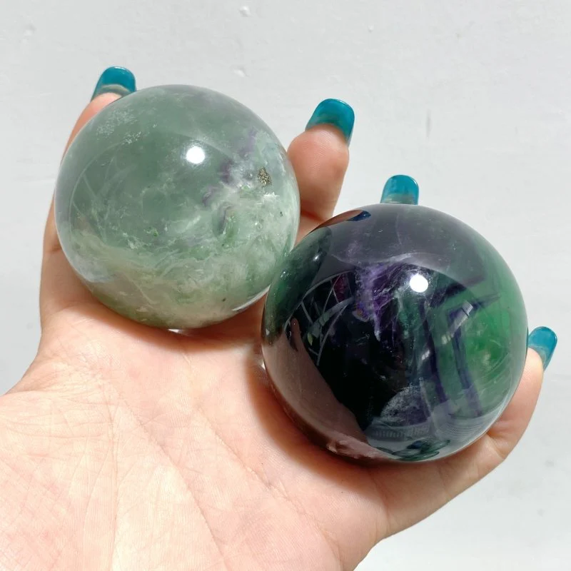 12 Pieces Feather Fluorite Mixed Pyrite Sphere Balls - Image 4