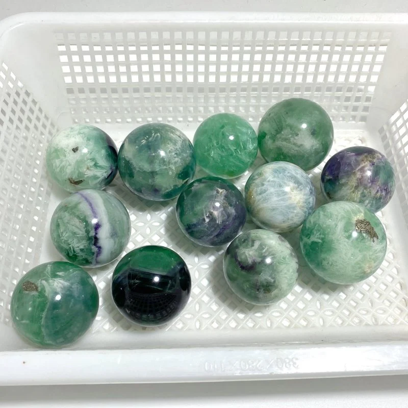 12 Pieces Feather Fluorite Mixed Pyrite Sphere Balls - Image 7