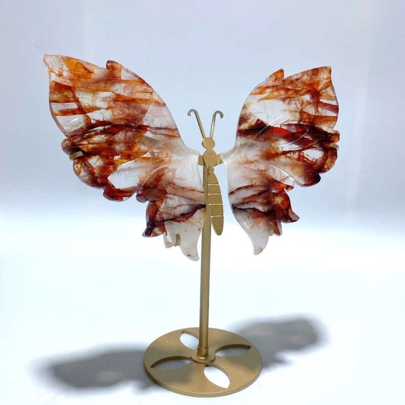 Fire Quartz Butterfly Wing Carving With Stand