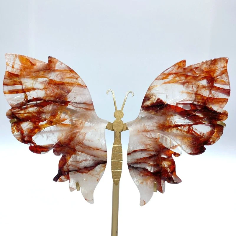 Fire Quartz Butterfly Wing Carving With Stand - Image 2