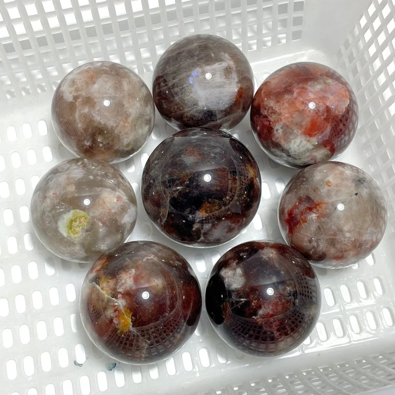 8 Pieces Fire Quartz Mixed Moonstone Spheres - Image 7