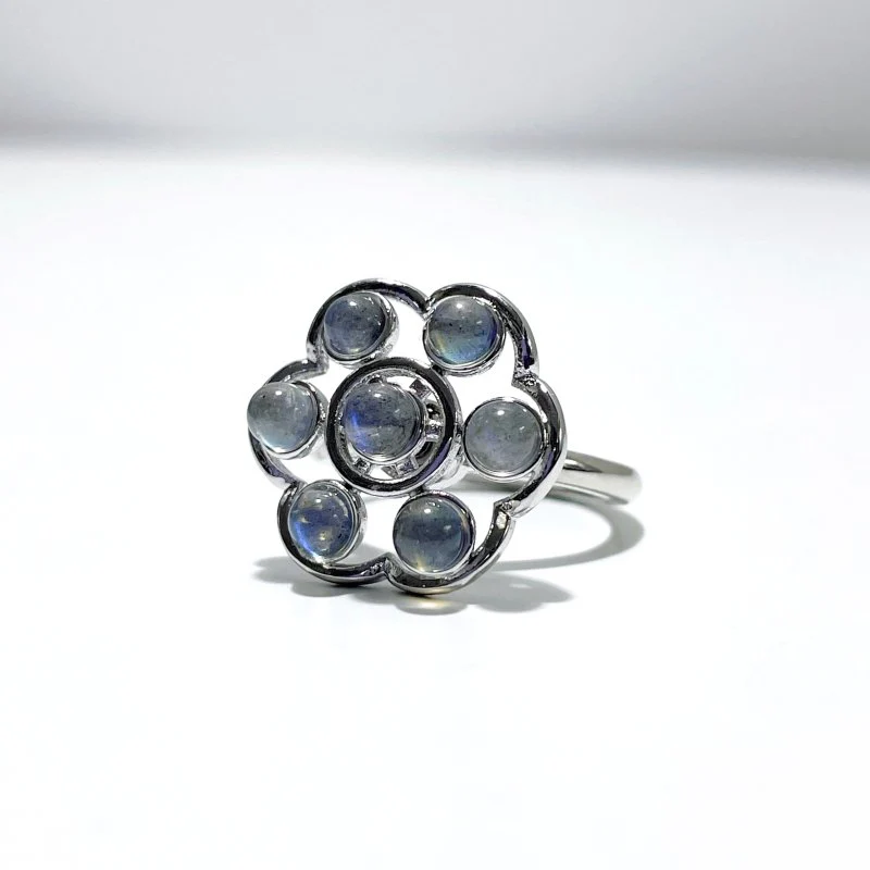 Flower Shape Labradorite Rotatable Ring Crystal Wholesale