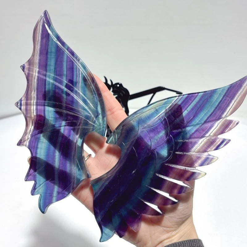 Fluorite Angel And Demons Wing Carving With Stand - Image 2