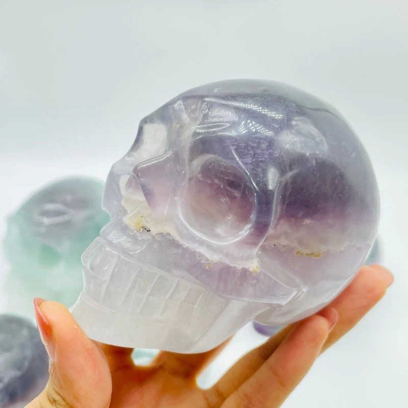 6 Pieces Large Fluorite Halloween Skull Carving - Image 7