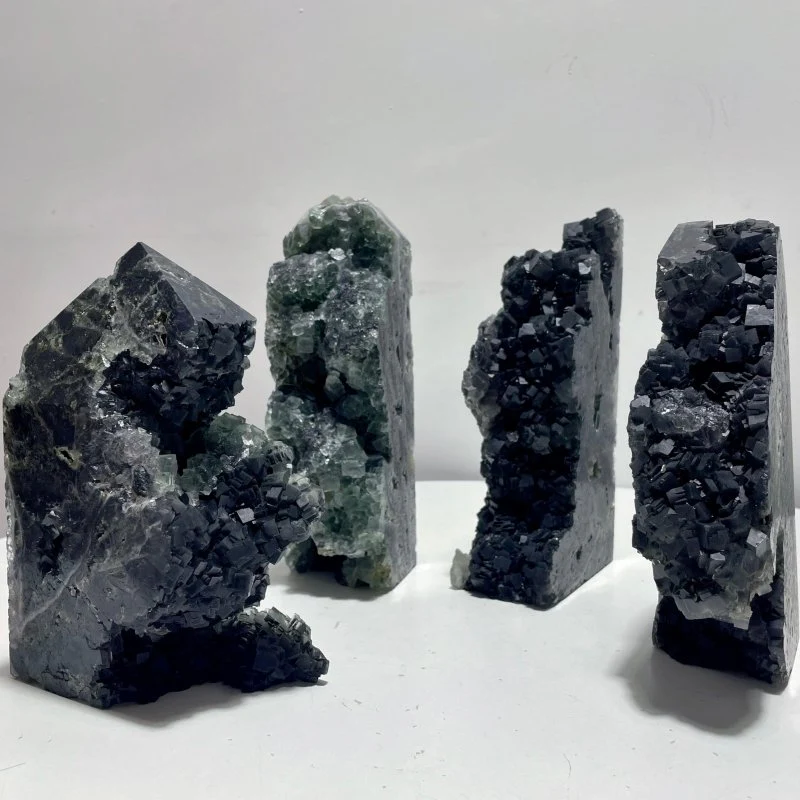4 Pieces Cutting Fluorite Mineral Cubes Specimen Tower