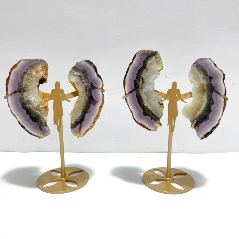 2 Pairs Fluorite Mixed Pyrite Angel Wing Carving With Stand