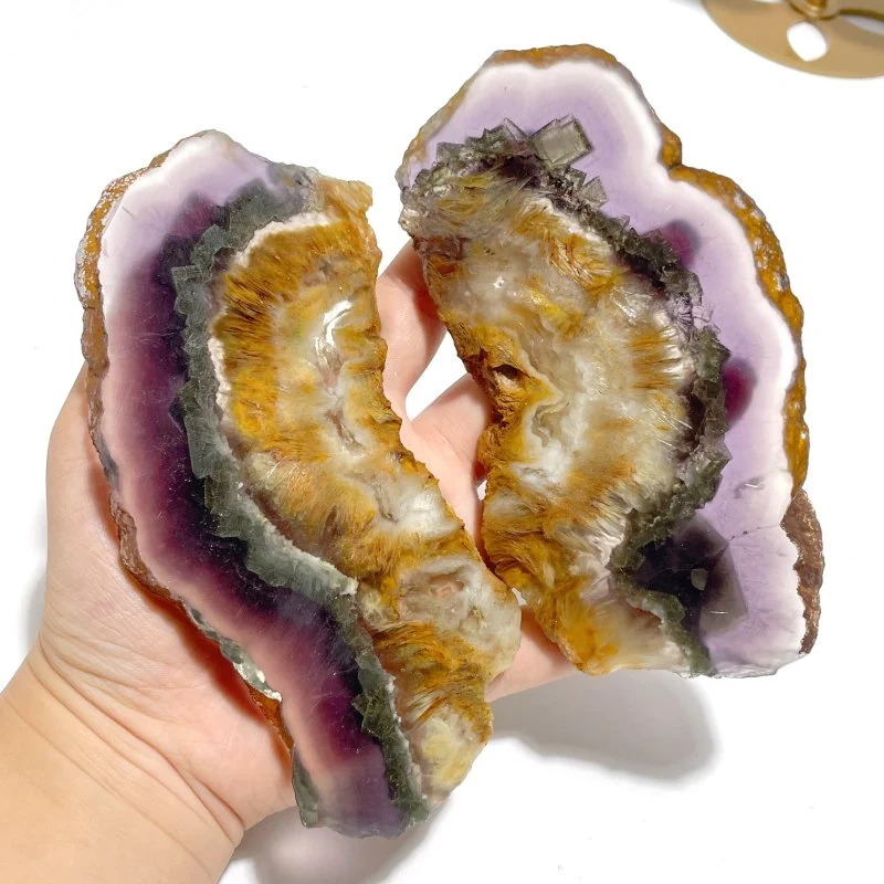 3 Pairs Fluorite Mixed Pyrite Butterfly Wing Carving With Stand - Image 3