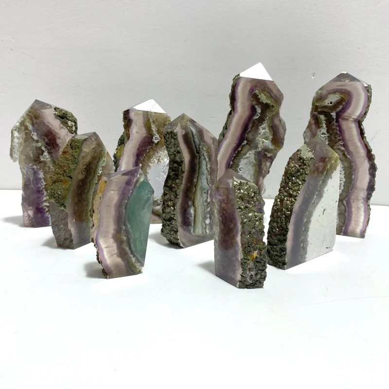 9 Pieces Unique Fluorite Mixed Pyrite Calcite Slab