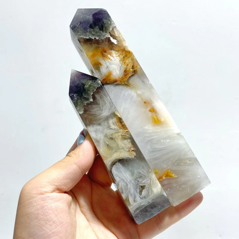 Fluorite Mixed Pyrite Four-sided Point Wholesale - Image 7