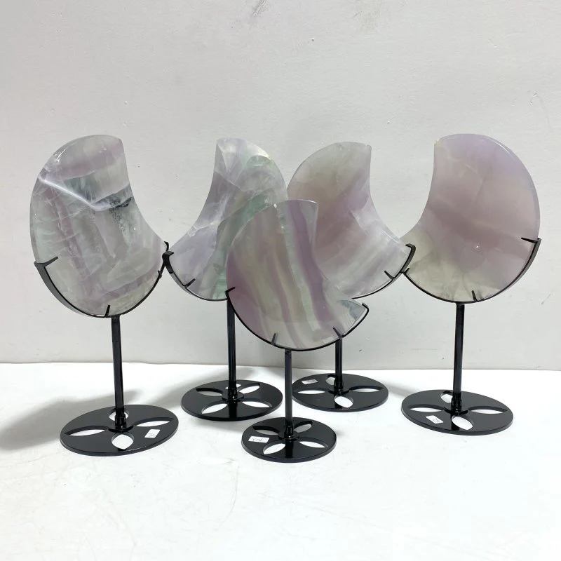5 Pieces Fluorite Moon Carving With Stand