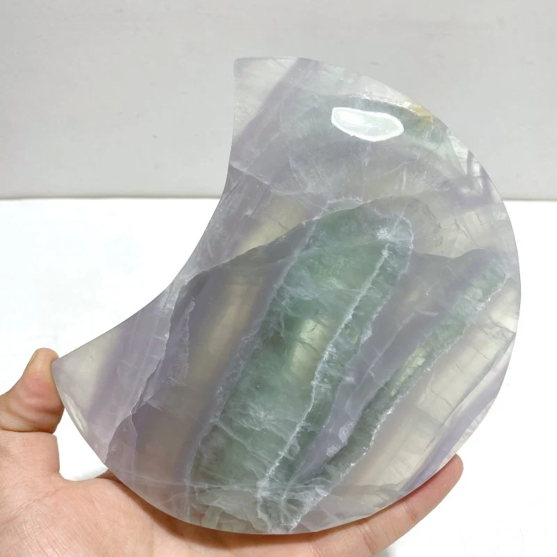 5 Pieces Fluorite Moon Carving With Stand - Image 3