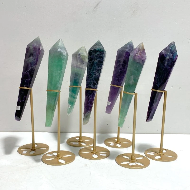 7 Pieces Fluorite Point Magic Scepter Wand With Stand