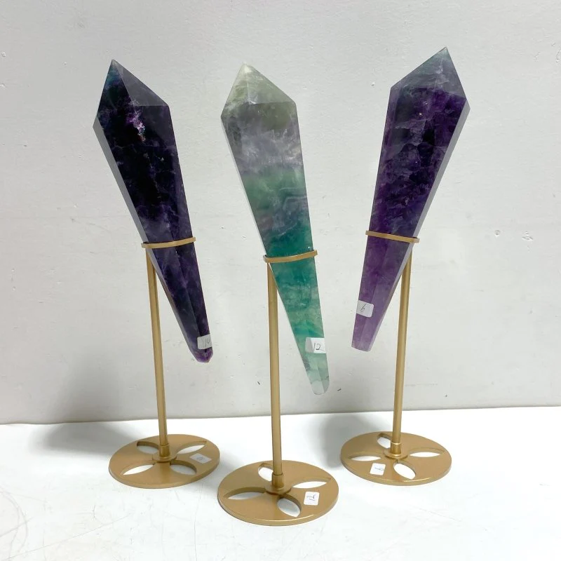 7 Pieces Fluorite Point Magic Scepter Wand With Stand - Image 2