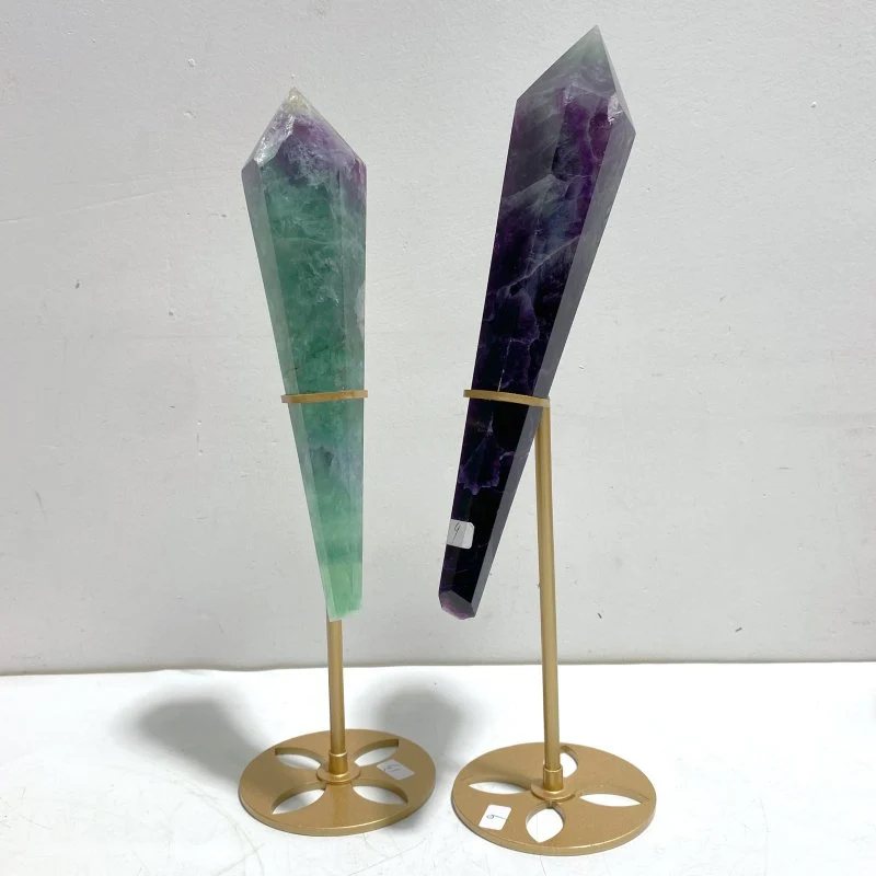 7 Pieces Fluorite Point Magic Scepter Wand With Stand - Image 3