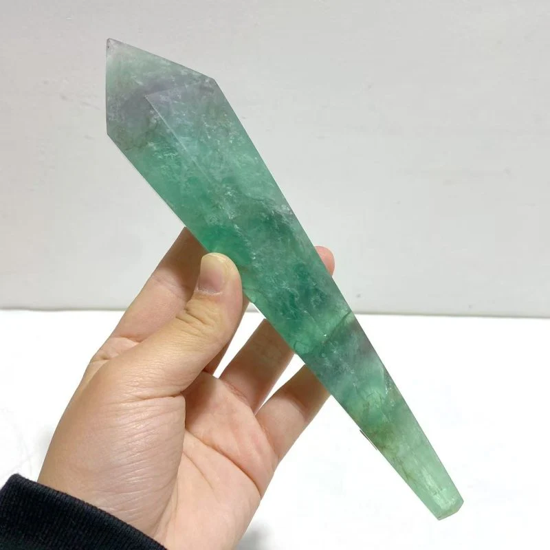 7 Pieces Fluorite Point Magic Scepter Wand With Stand - Image 5
