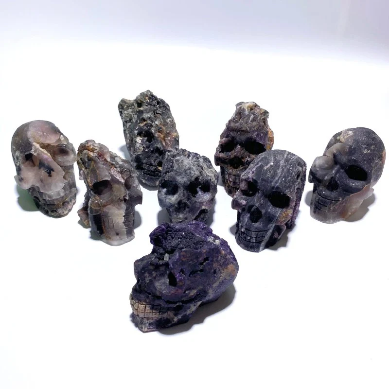 8 Pieces Purple Fluorite Skull Carving