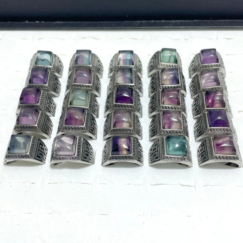 25 Pieces Colorful Fluorite Sugar Cube Ring