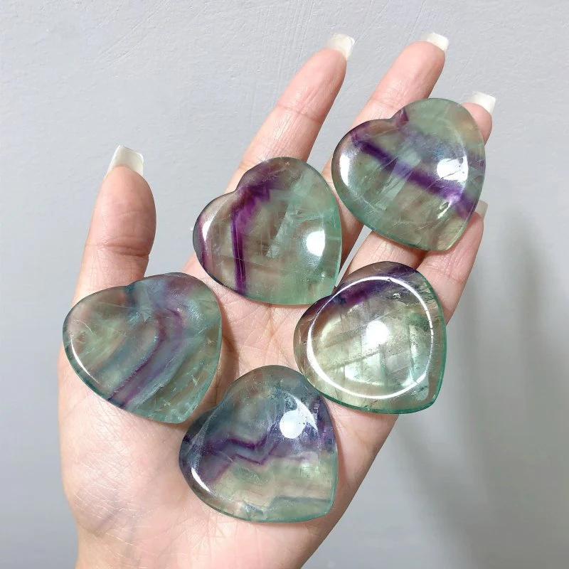 2 Colors Fluorite Worry Stone Heart Wholesale