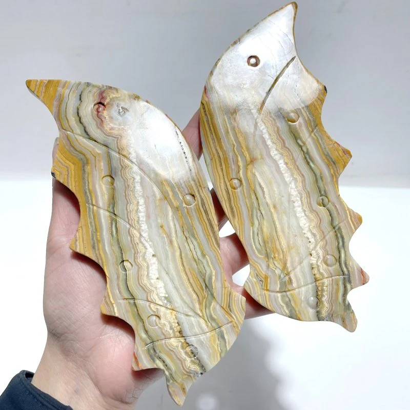 2 Pairs Flying Dragon Wing With Stand Crazy Agate Sakura Flower Agate - Image 5