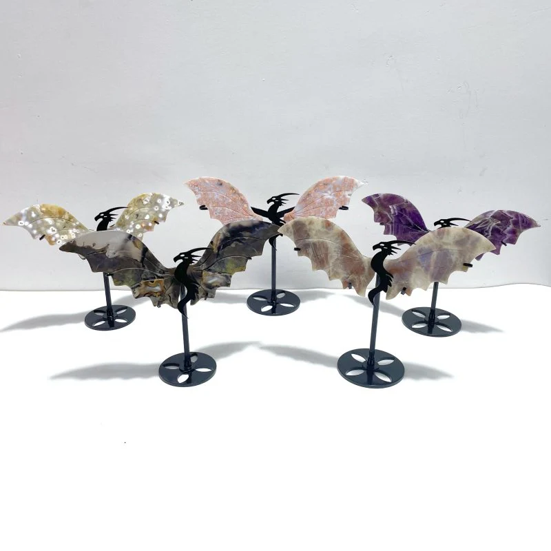 5 Pairs Flying Dragon Wing With Stand Chevron Amethyst Pink Agate
