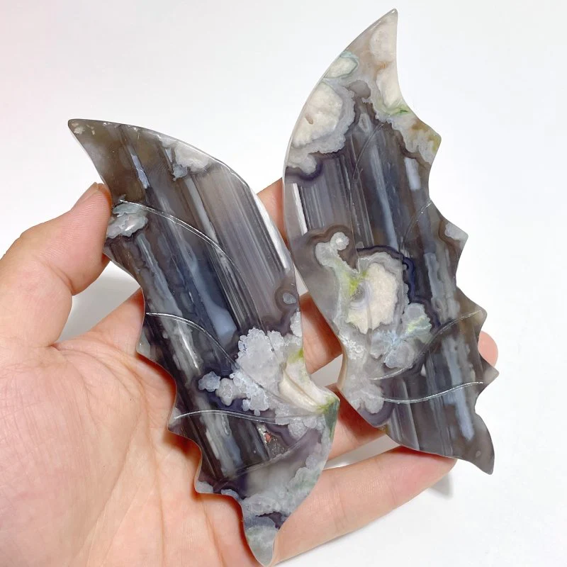 4 Pairs Flying Dragon Wing With Stand Clear Quartz Sunstone Black Sakura Agate - Image 4