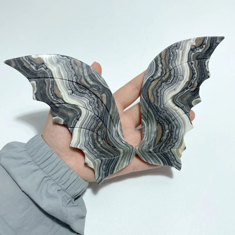 2 Pairs Flying Dragon Wing With Stand Grey Calcite Green Jade - Image 3