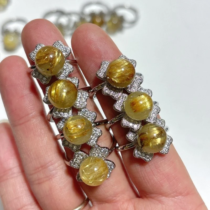 Four Leaf Clover Rutile Quartz Crystal Ring Wholesale - Image 5