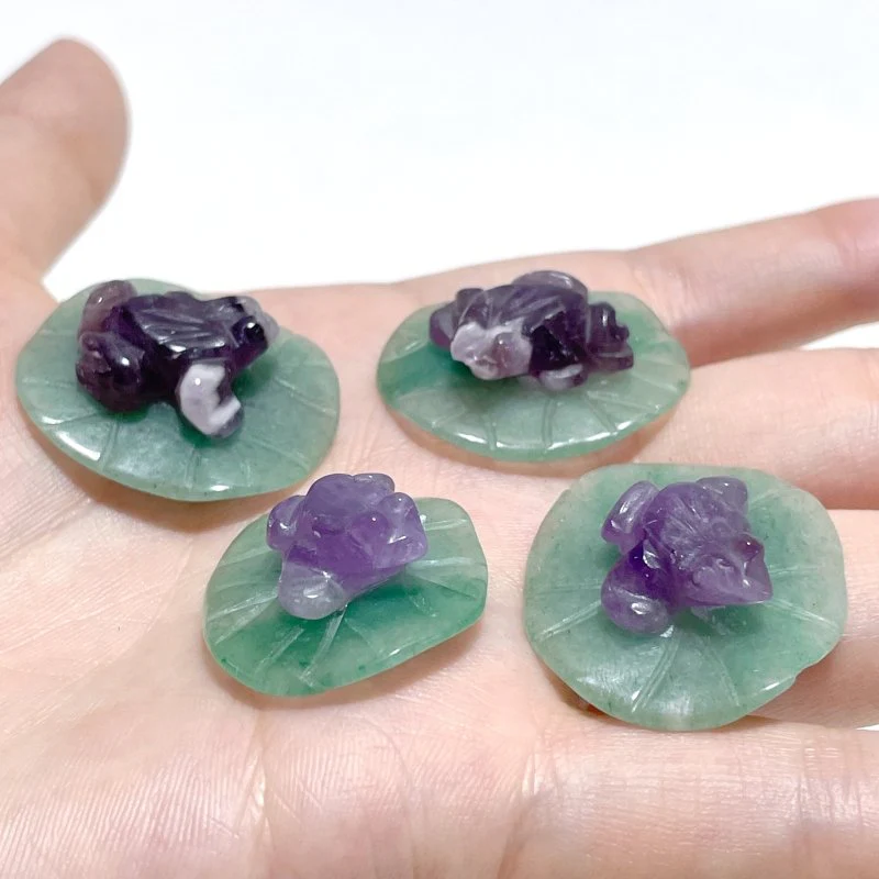 Frog On Leaf Mini Carving Wholesale Chevron Amethyst Green Aventurine