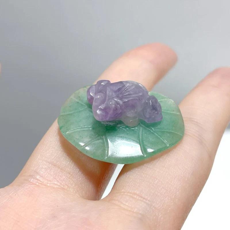 Frog On Leaf Mini Carving Wholesale Chevron Amethyst Green Aventurine - Image 2