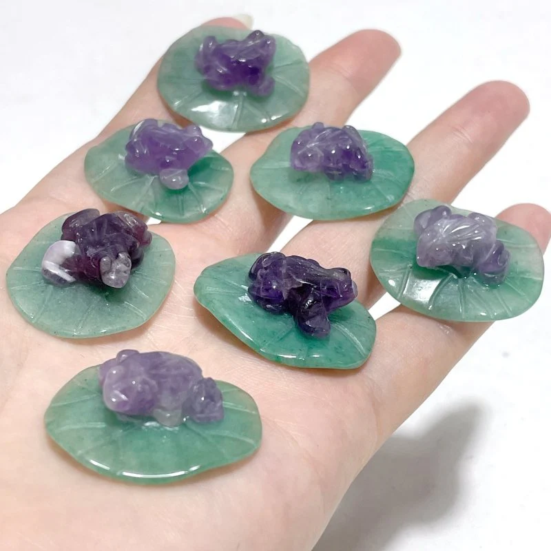 Frog On Leaf Mini Carving Wholesale Chevron Amethyst Green Aventurine - Image 3
