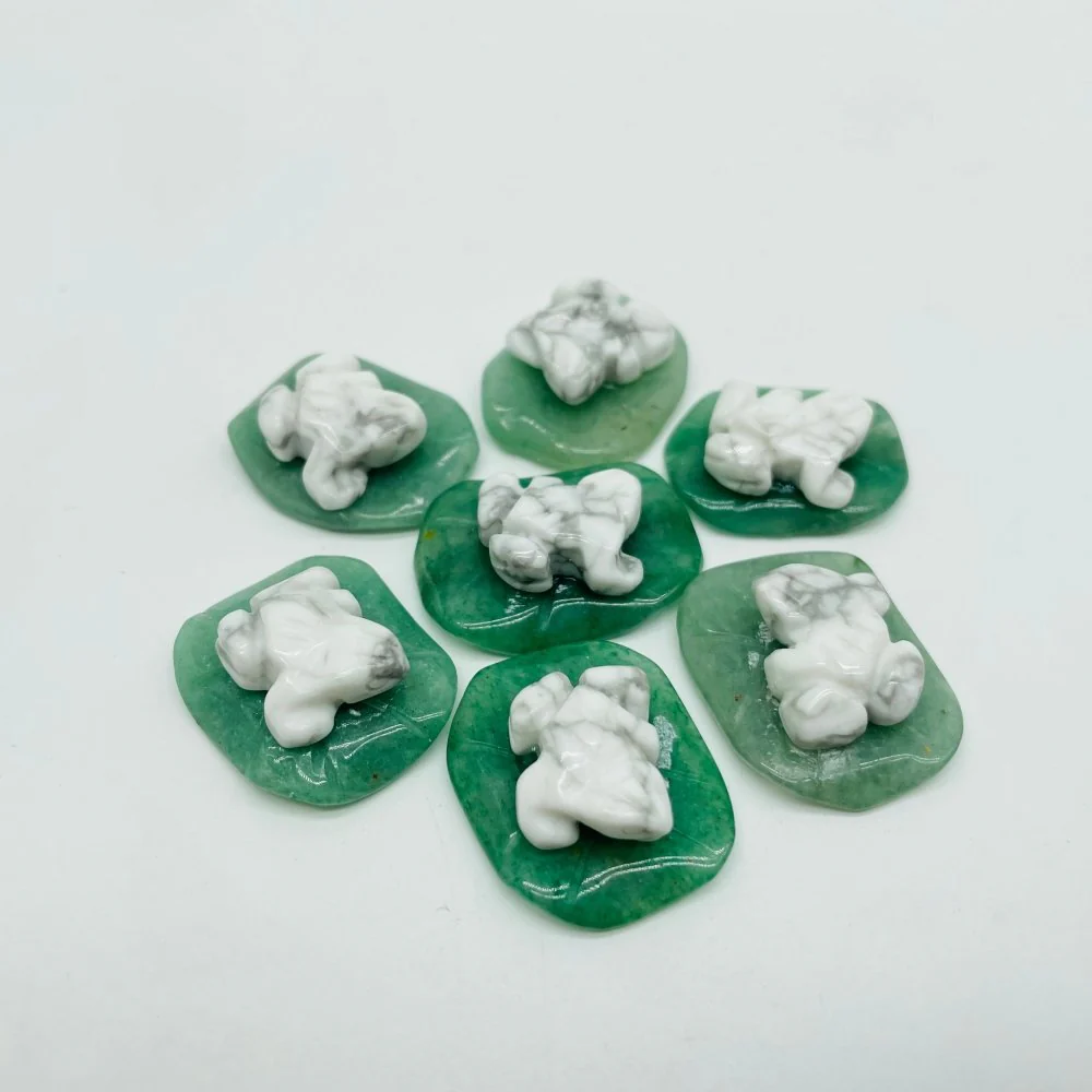 Frog On Leaf Mini Carving Wholesale Sakura Agate Red Jasper Howlite - Image 2