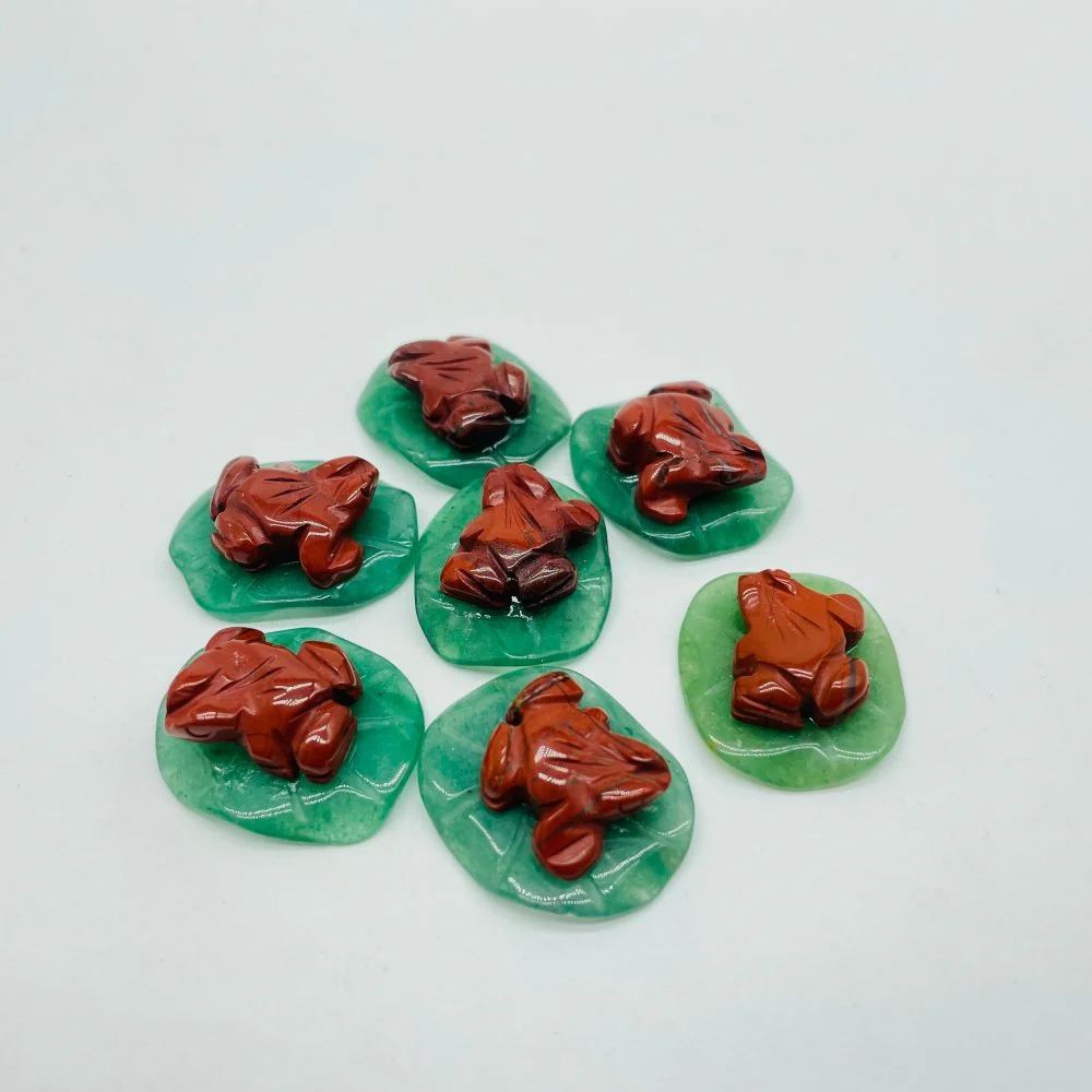 Frog On Leaf Mini Carving Wholesale Sakura Agate Red Jasper Howlite - Image 4