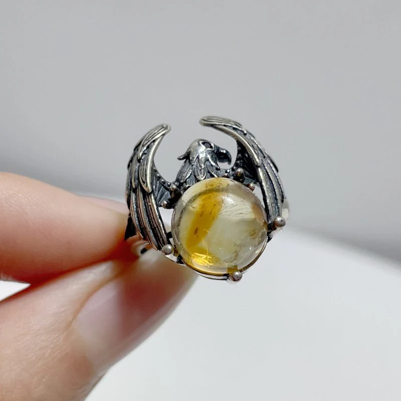 #G1 Silver Rings Eagle Shape Wholesale Kunzite Charoite Citrine Malachite Clear Quartz Smoky Quartz - Image 3