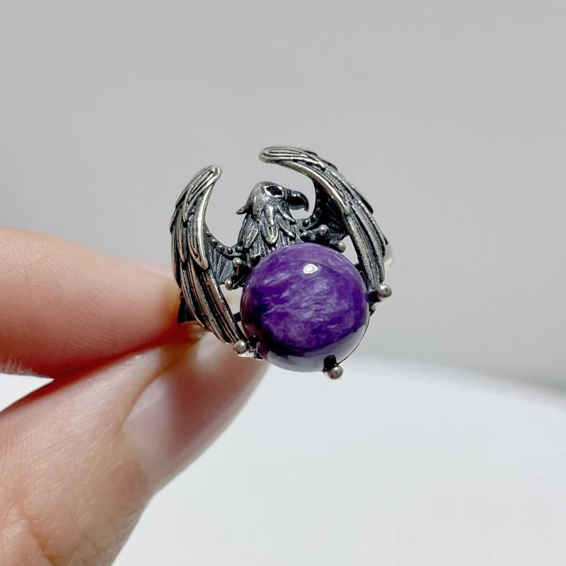 #G1 Silver Rings Eagle Shape Wholesale Kunzite Charoite Citrine Malachite Clear Quartz Smoky Quartz - Image 4