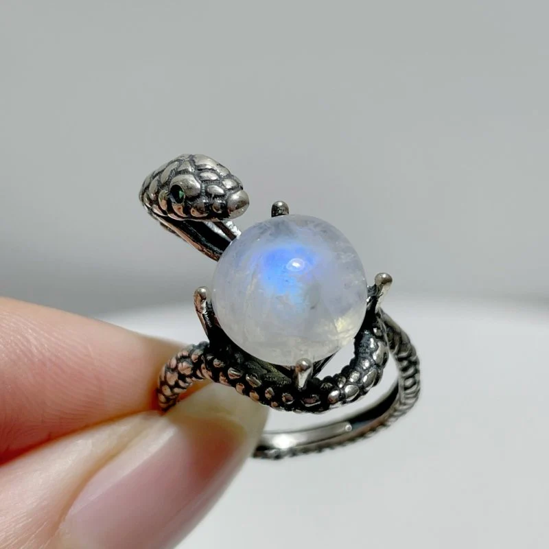 #G2 Silver Rings Snake Shape Wholesale Moonstone Amethyst Citrine Strawberry Quartz Garden Quartz