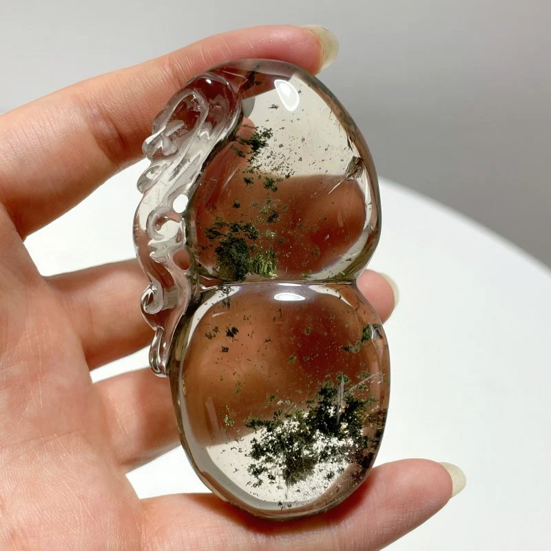 Garden Quartz Gourd With Dragon Crystal Carving - Image 3