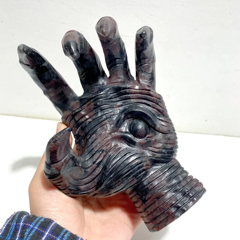 Garnet Mixed Astrophyllite Witchcore Demon Hand Carving - Image 5