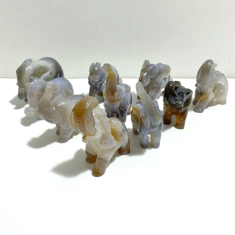 10 pieces Geode Agate Druzy Elephant Carving