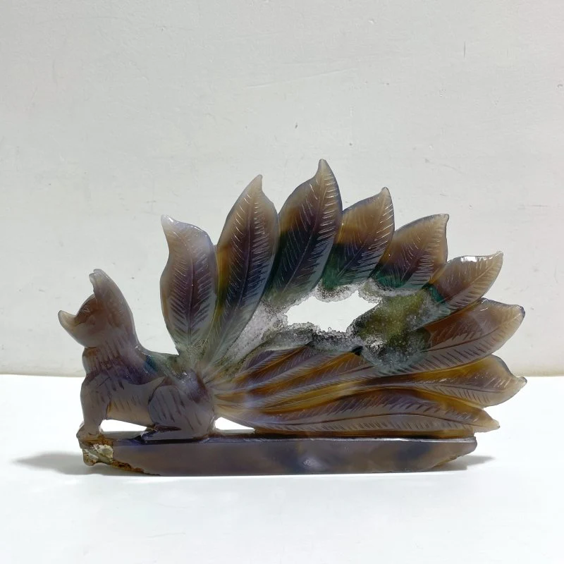 Geode Agate Druzy Nine-tailed Fox Carving #10